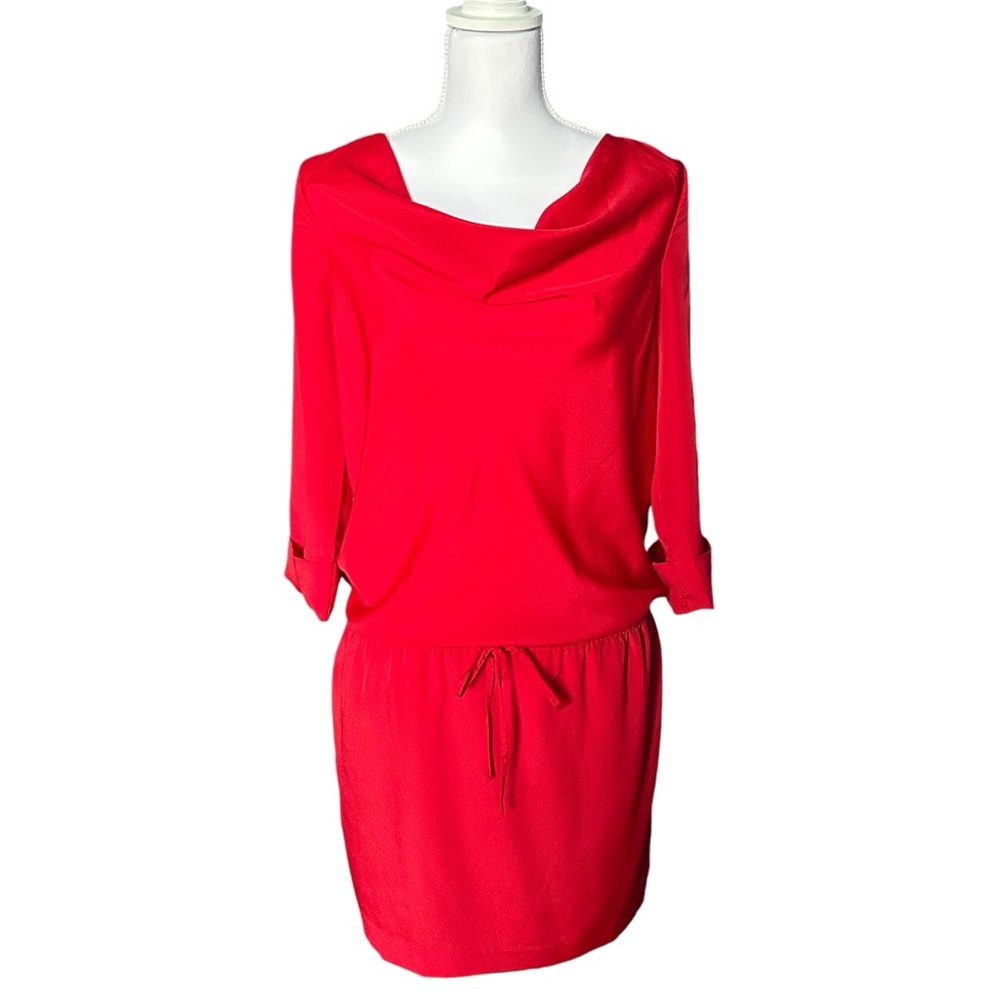 Outback Red Drop Waist Mini Dress, Cowl Neck, 3/4 Sleeves, Red, Size Small